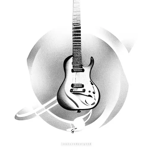 Musical Notes Forming A Guitar Silhouette Surrounded By Comic Book Elements