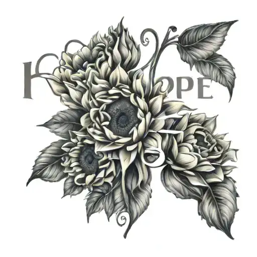 Sunflowers And Sweet Peas Wrapping Around With The Word Hope