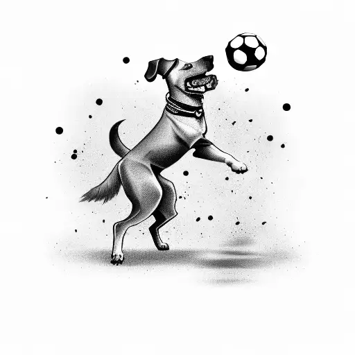 Create A Tattoo Of A Dog Playing Football In A Thai-inspired Setting