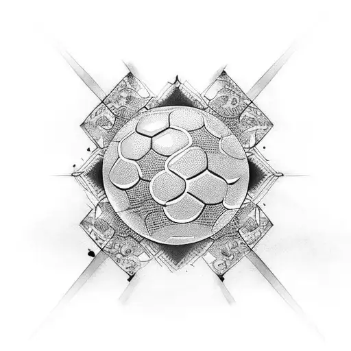Create A Black-grey Tattoo Of A Football With Intricate Thai Patterns And Nature Elements