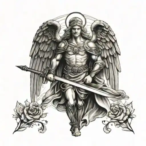 Guardian Angel Holding A Sword Over Family Tree