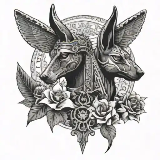 Anubis And Ankh And Flower