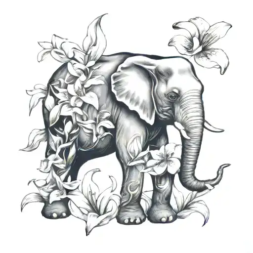 Elephant And Lilies