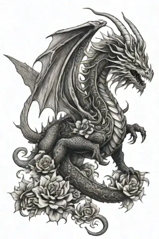 Floral Fantasy Dragon In Flight