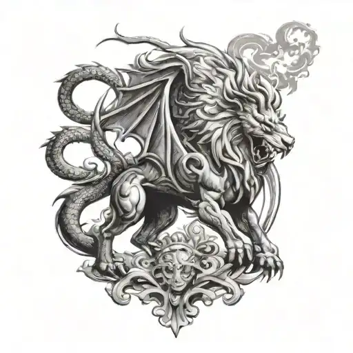 Welsh Dragon And A Lion Merging Together