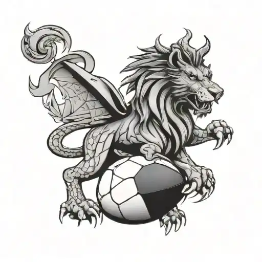 Welsh Dragon And A Lion Merging Together With Welsh Flag Holding A Rugby Ball