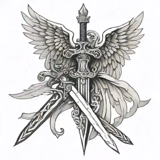 Sword And Angel Wings Holding