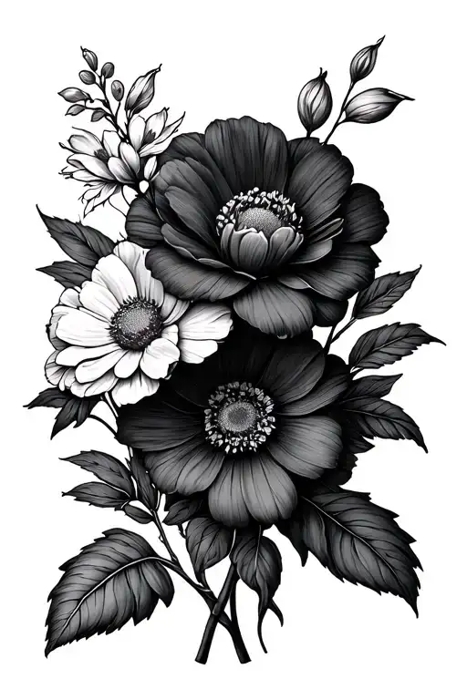 Flower Bouquet Fine Line Drawing