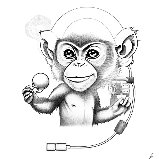 A Little Monkey Sitting On A Lotus With A Joystick In It's Hand