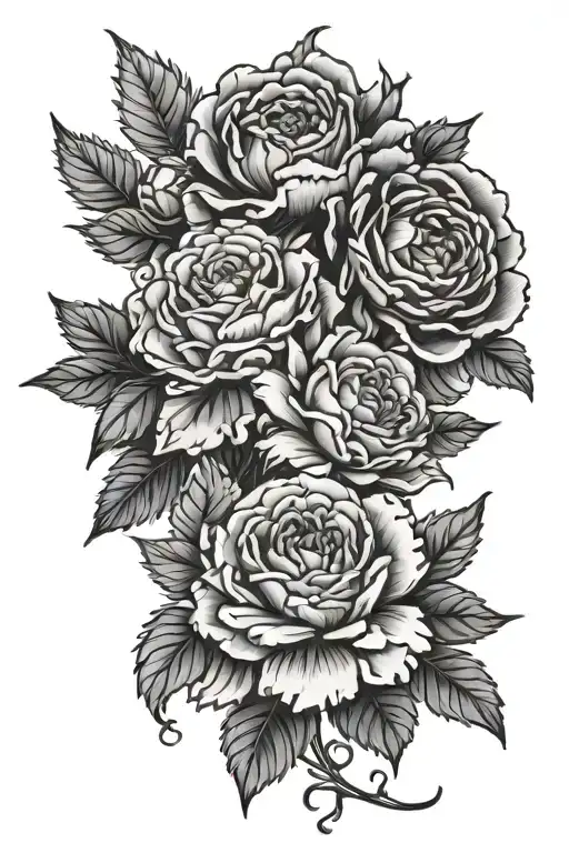 Carnation & Violet & Rose & Chrysanthemum & Holly Flowers Intertwined