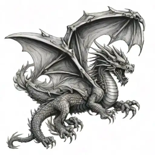 Opened Wings Dragon With A Vintage Micro Realism