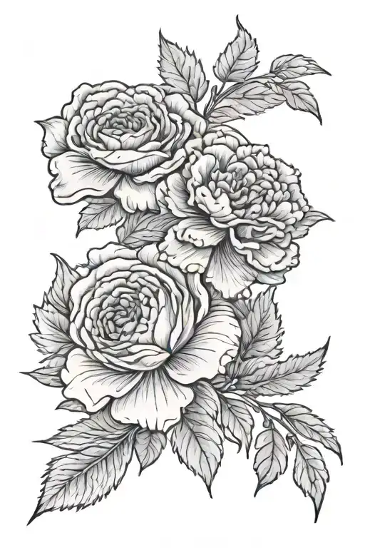 Carnation Flower And Violet And Rose Flower And Chrysanthemum Flower And Holly Flowers Intertwined