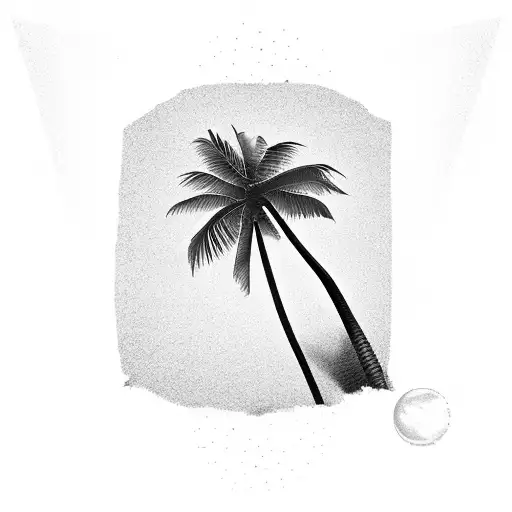 Realistic Black And Grey Palm Tree With A Sun Setting Behind It