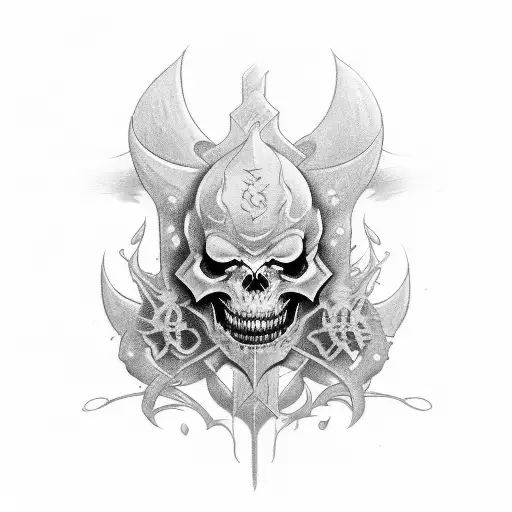 Combine Elements Of Tattooing And Demons In A Black-grey Portrait