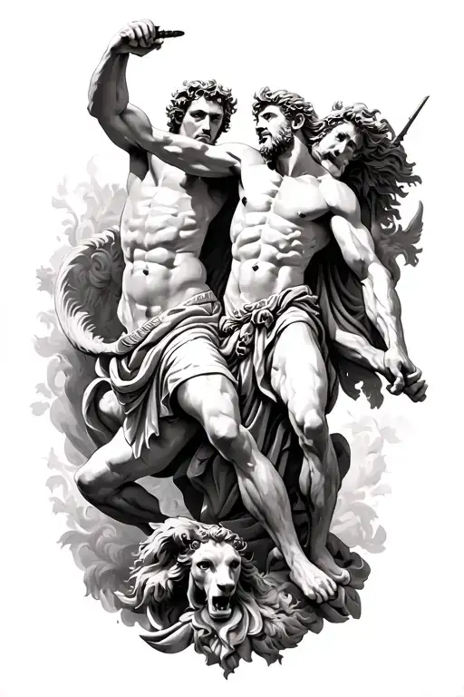 Make A Tattoo With Greek God Caeneus Fighting Centaurs