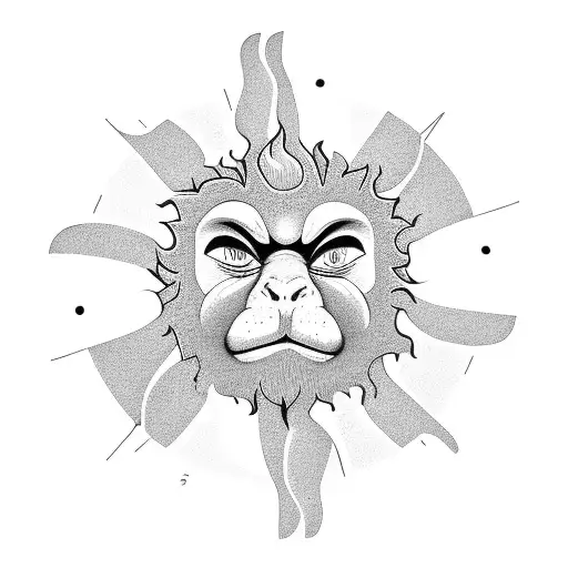 A Stylized Sun With A Monkey Silhouette In The Center