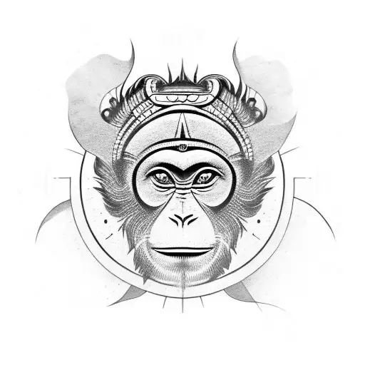 A Tribal-inspired Design Featuring A Monkey And Sun Motif