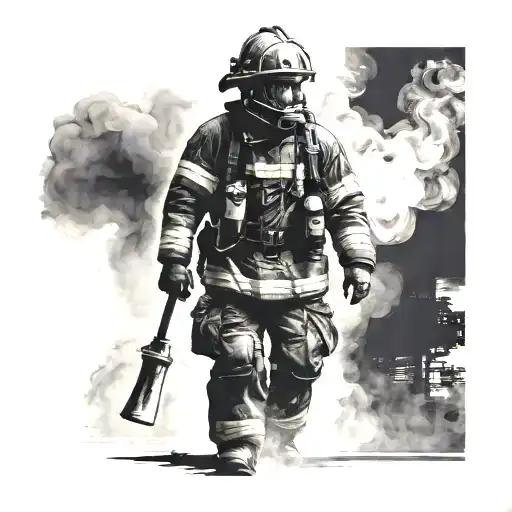 Silhoette Of Firefighter Standing In Smoke