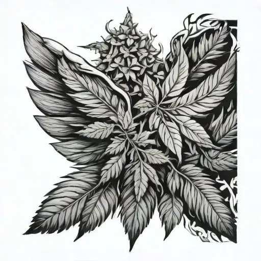Angel Wings And Cannabis Leaves Mixed Back