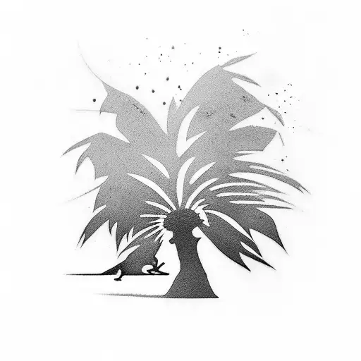 Design A Tattoo With A Hidden Waterfall Within A Palm Tree Silhouette