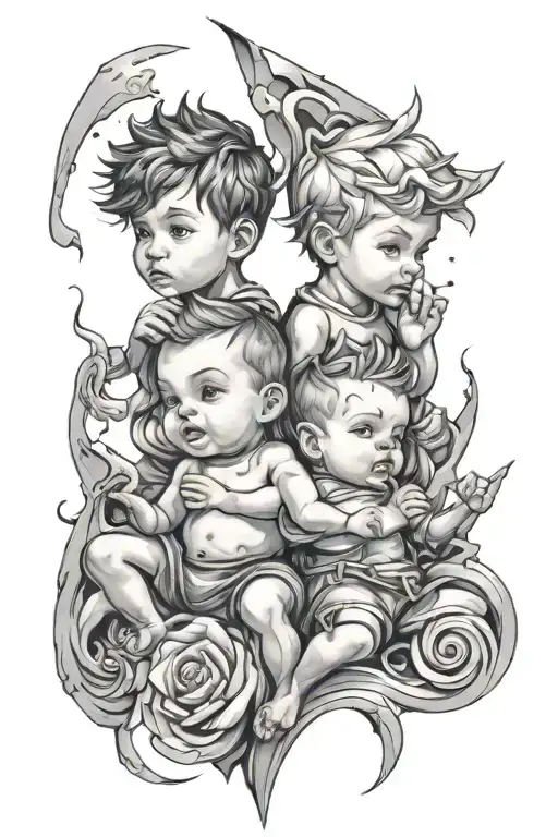 Twin Boys Surrounded By Elements