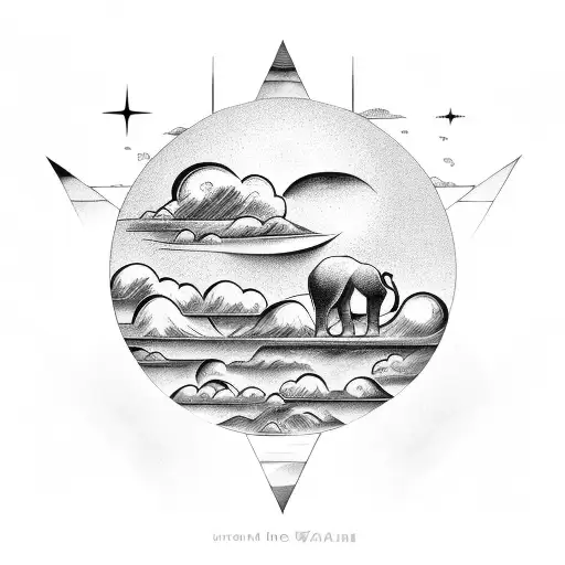 Sunset Over An African Landscape With Zodiac Signs Hidden In The Clouds