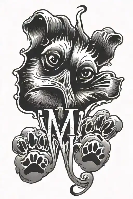 Tattoo Incorporating The Letters Myqah And A Dog Paw Print