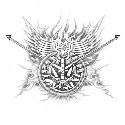 A Fiery American Flag With Aries Symbols In The Flames