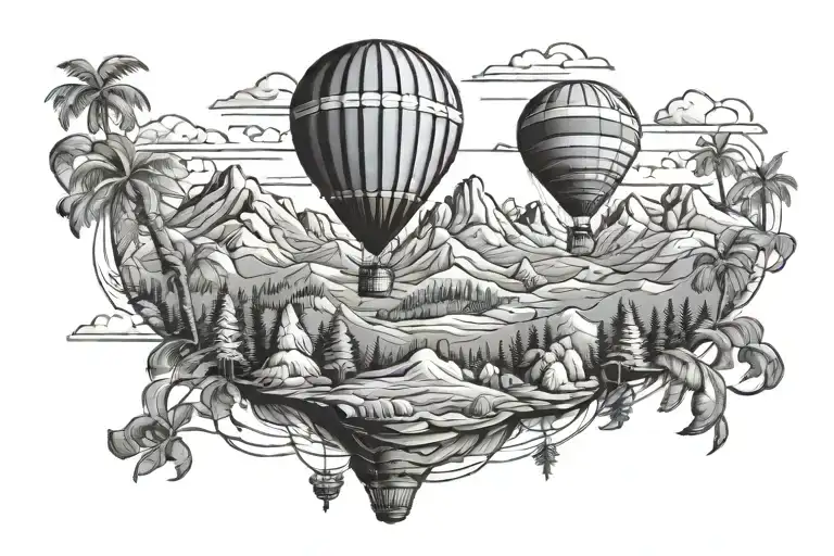 Mountain Ranges Palm Trees Hot Air Balloon
