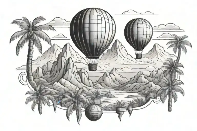 Mountain Ranges Palm Trees Hot Air Balloon