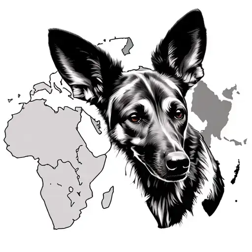 African Wild Dog With The Map Of Africa Realistic Portrait