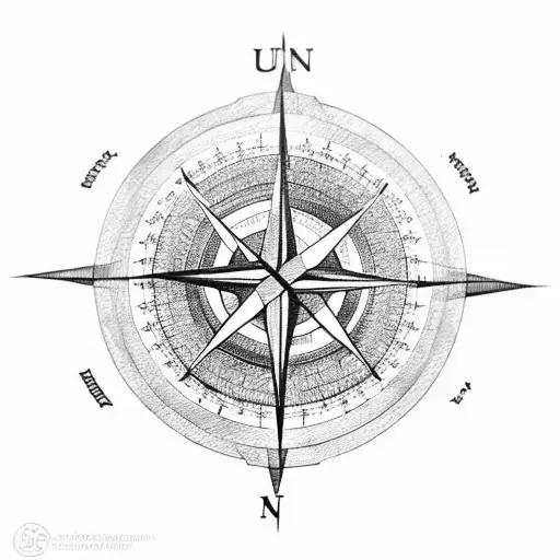 A Black And Grey Sketch Of Uluru With A Compass Rose In The Background