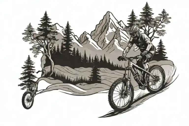 Mountains Filled With Trees And A Mountain Bike Racing