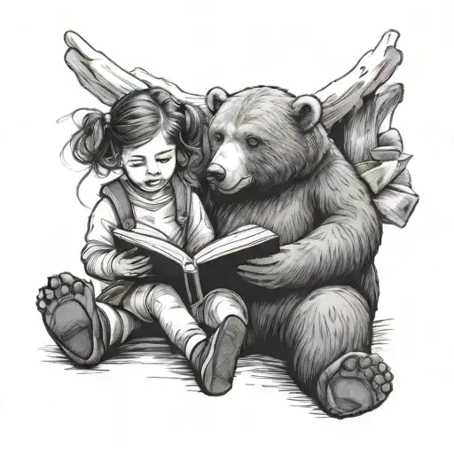 A Bear And A Girl Are Reading A Book