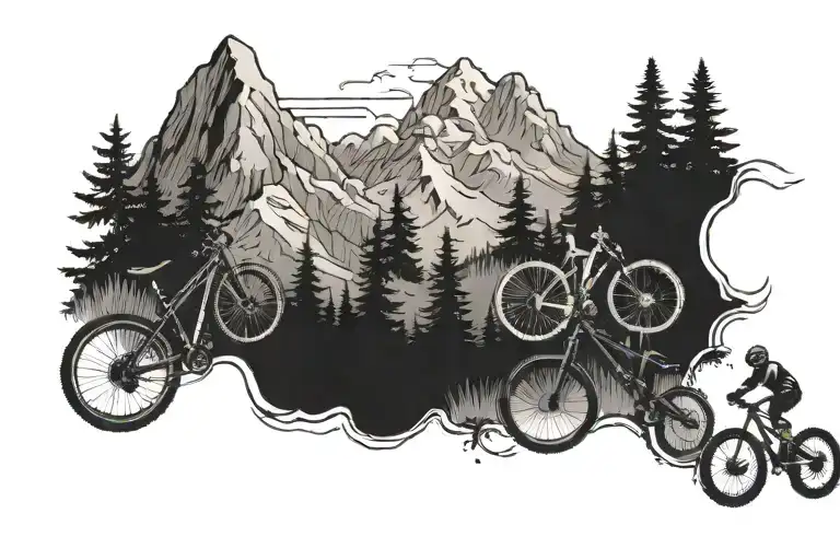 Trees With A Mountain Infront And A Mountain Bike Jumping