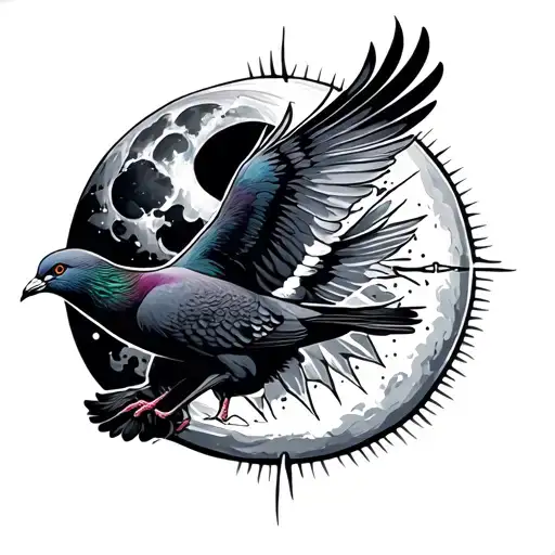 A Line That Unites A Pigeon Flying Towards The Sun And The Moon