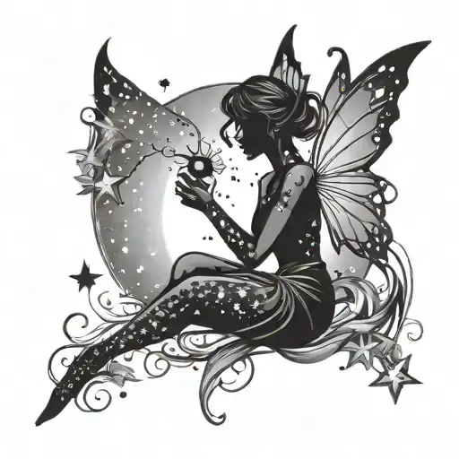 Silhouette Fairy Blowing Stars