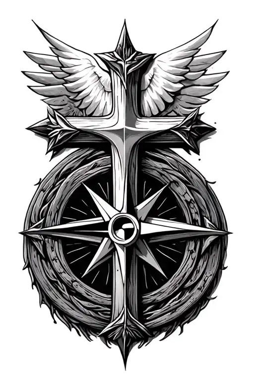 Cross With A Compass Rose Intertwined