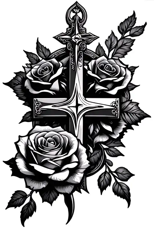 Cross With A Compass With Roses Intertwined