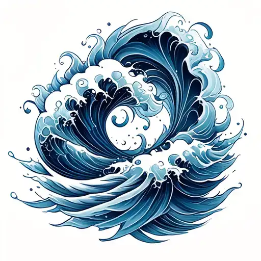 Dark Blue Swirl Waves Full Sleeve