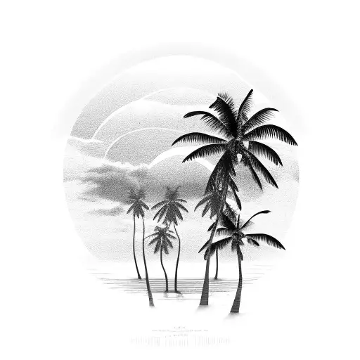 Sunset Over A Tropical Beach With Palm Trees