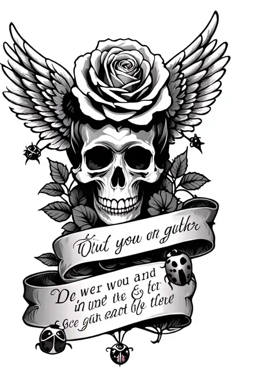 Skull Rose Wings Compass Ladybug Quote Banner