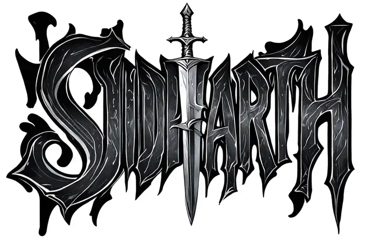 Tattoo For The Name Siddharth With A Sword