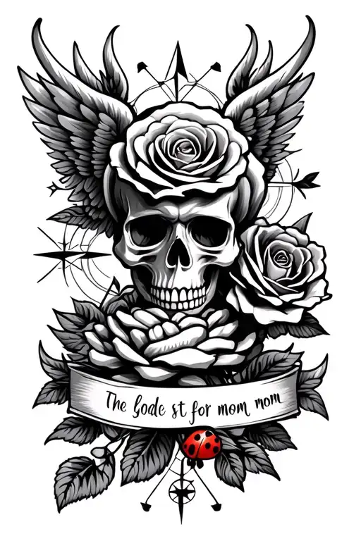 Skull Rose Wings Compass Ladybug Quote Banner Memorial For Mom