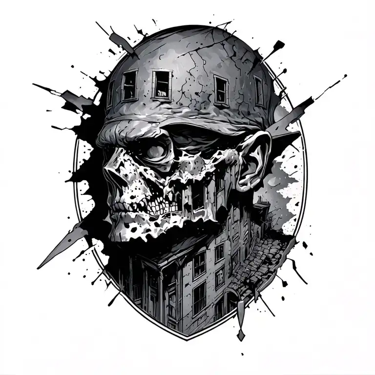 Dark Figure Breaking Through Building