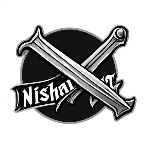 Small Size Tattoo For Nishant Name With Sword Piercing
