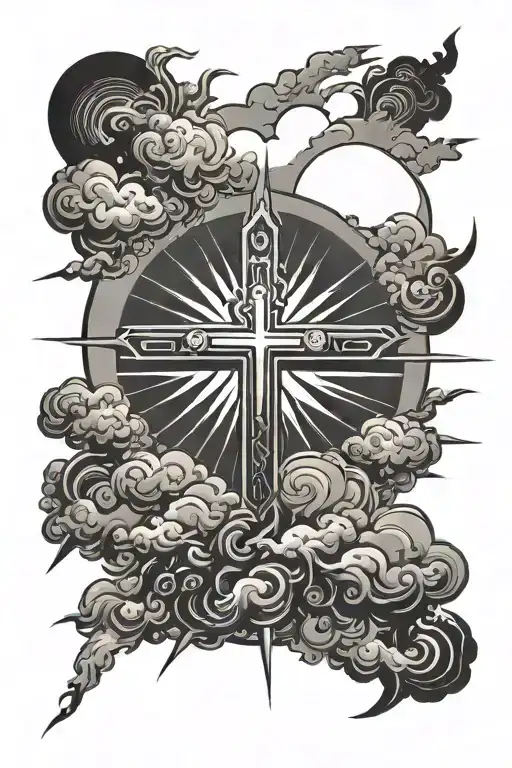 Sun Rayclouds With Cross Made