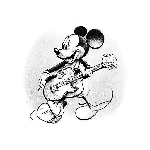A Realistic Portrait Of Mickey Mouse Playing A Guitar