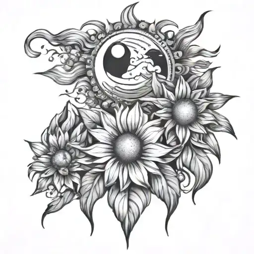 Mountains Moon Sun Flowers