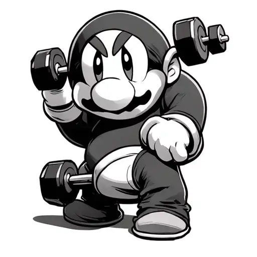 Shy Guy Character From Mario Kart Holding Weights